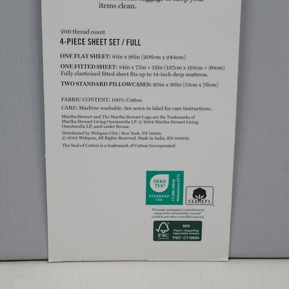 Martha Stewart Full Sheet Set 200 Thread Count Cotton Percale Gray - Picture 5 of 8